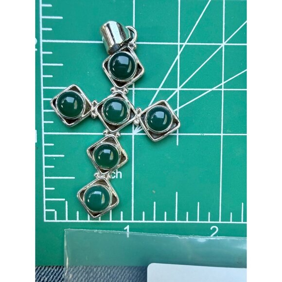 Artisan Sterling Silver Cross Pendant G Onyx  Cabochon Stones Religious Crucifix - Picture 3 of 10